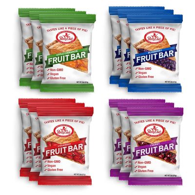 Betty Lou's Fruit Bars Variety Pack, Gluten Free Snacks for Adults and Kids, 4 Flavors of Vegan Breakfast & Cereal Bars, Apple Cinnamon, Blueberry, Strawberry, and Cherry, 12 Pack
