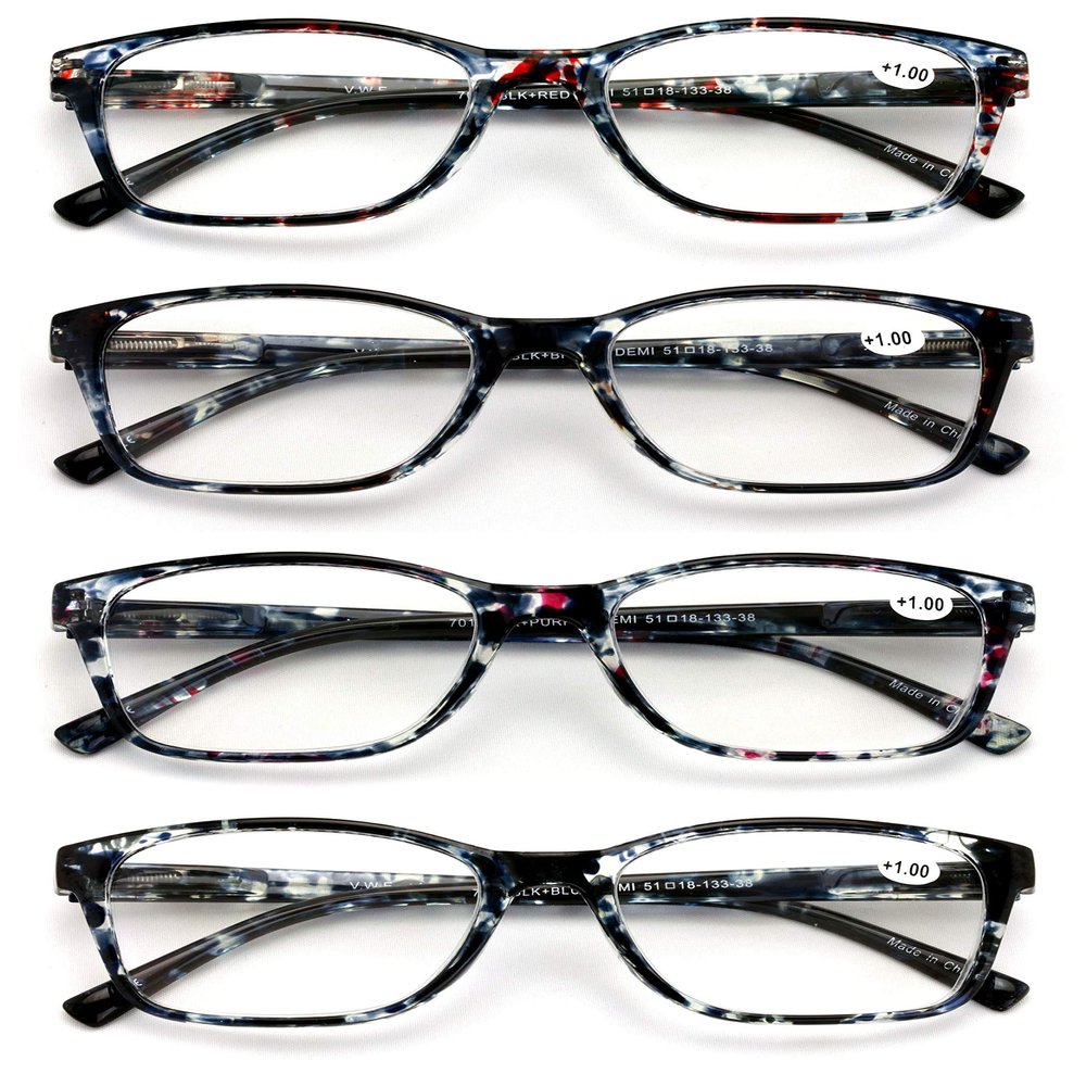 4 Pairs of Women Rectangular Translucent Marble Reading Glasses - Comfortable Fashion Clear Lens Readers (4 Pairs Assorted, 2.25)