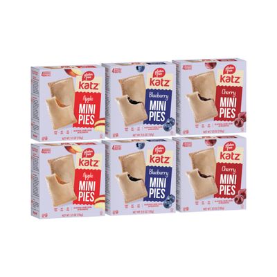 Katz Gluten Free Food Mini Pies Variety Pack | 2 each of Apple Pie, Blueberry Pie, Cherry Pie | Gluten Free Snack Pack Tarts | Dairy Free, Nut Free, Soy Free, Gluten Free | 2 Packs of each, 6 Total