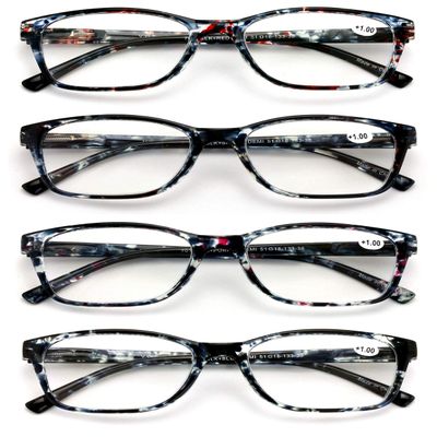 4 Pairs of Women Rectangular Translucent Marble Reading Glasses - Comfortable Fashion Clear Lens Readers (4 Pairs Assorted, 1.25)