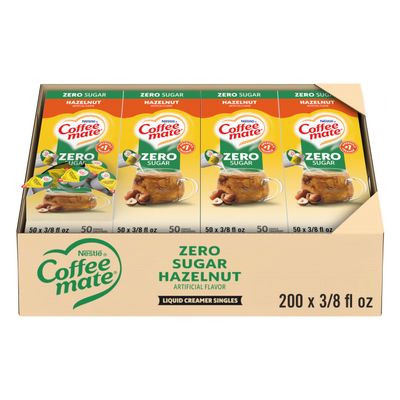 Nestle Coffee mate Coffee Creamer, Zero Sugar Hazelnut, Liquid Creamer Singles, Non Dairy, No Refrigeration, 0.375 fl oz Tubs (Pack of 200)