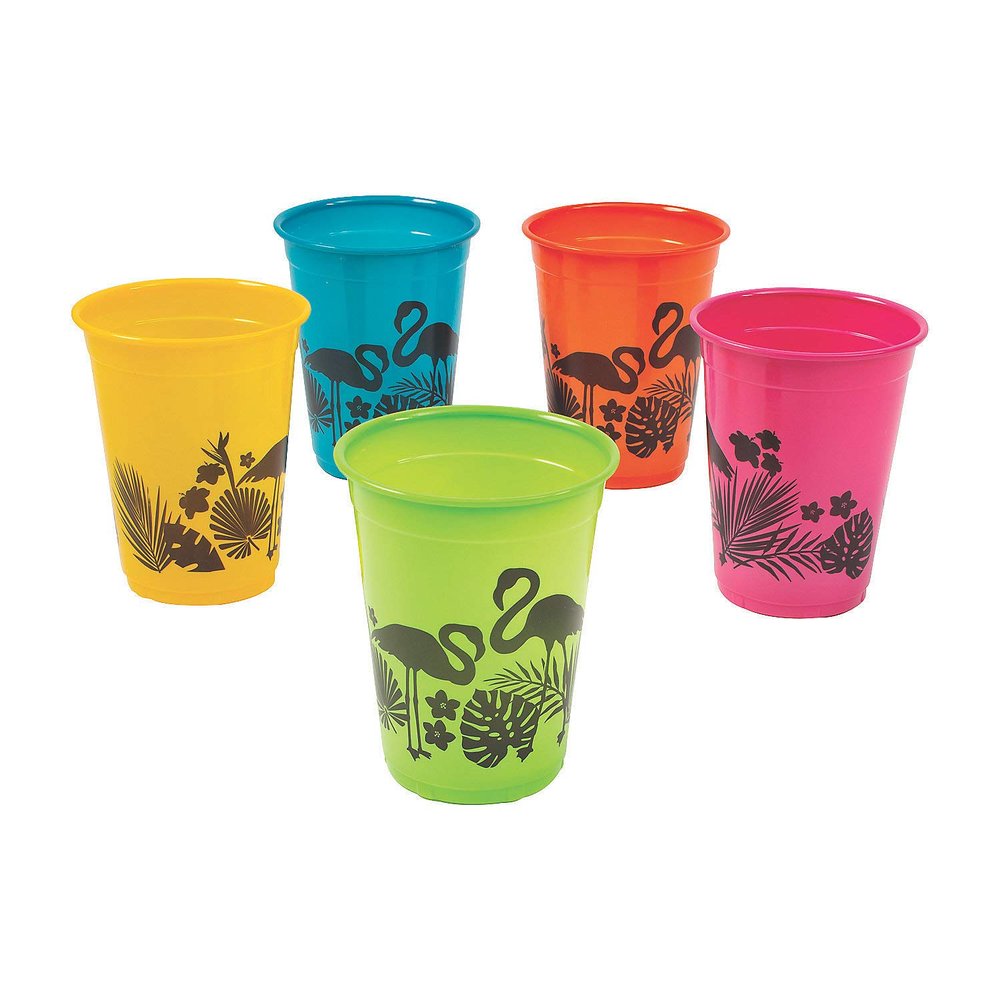 16 oz. Bulk 50 count Tropical Nights Flamingo Luau Disposable Plastic Cups