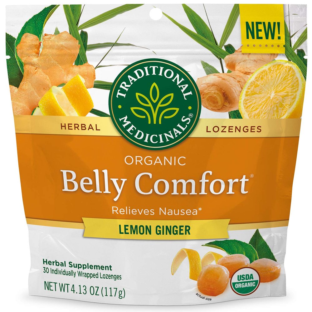 Traditional Medicinals, Organic Belly Comfort Lozenges Lemon Ginger, Relieves Nausea, 30 Individually Wrapped Lozenges