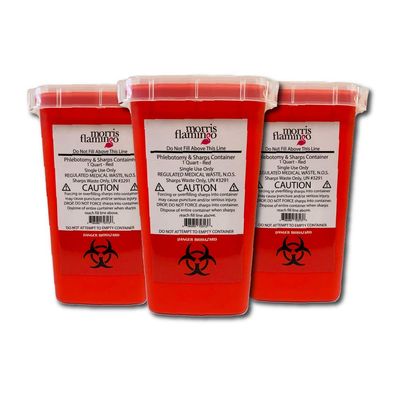 3 Pack Morris Flamingo 1 Quart Size Sharps and Needle Container
