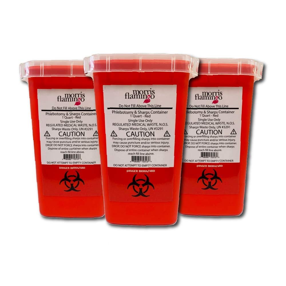 3 Pack Morris Flamingo 1 Quart Size Sharps and Needle Container