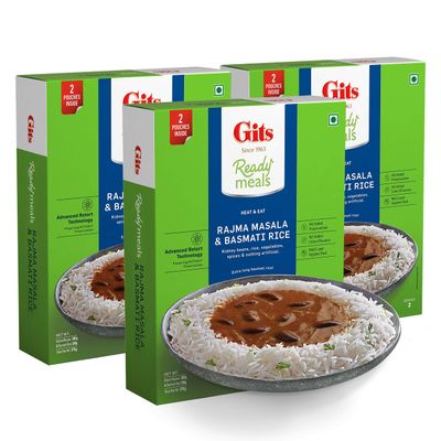 Gits Ready to Eat Basmati Rice + Rajma Masala Combo Meal, 1125g (Pack of 3 X 375g Each)