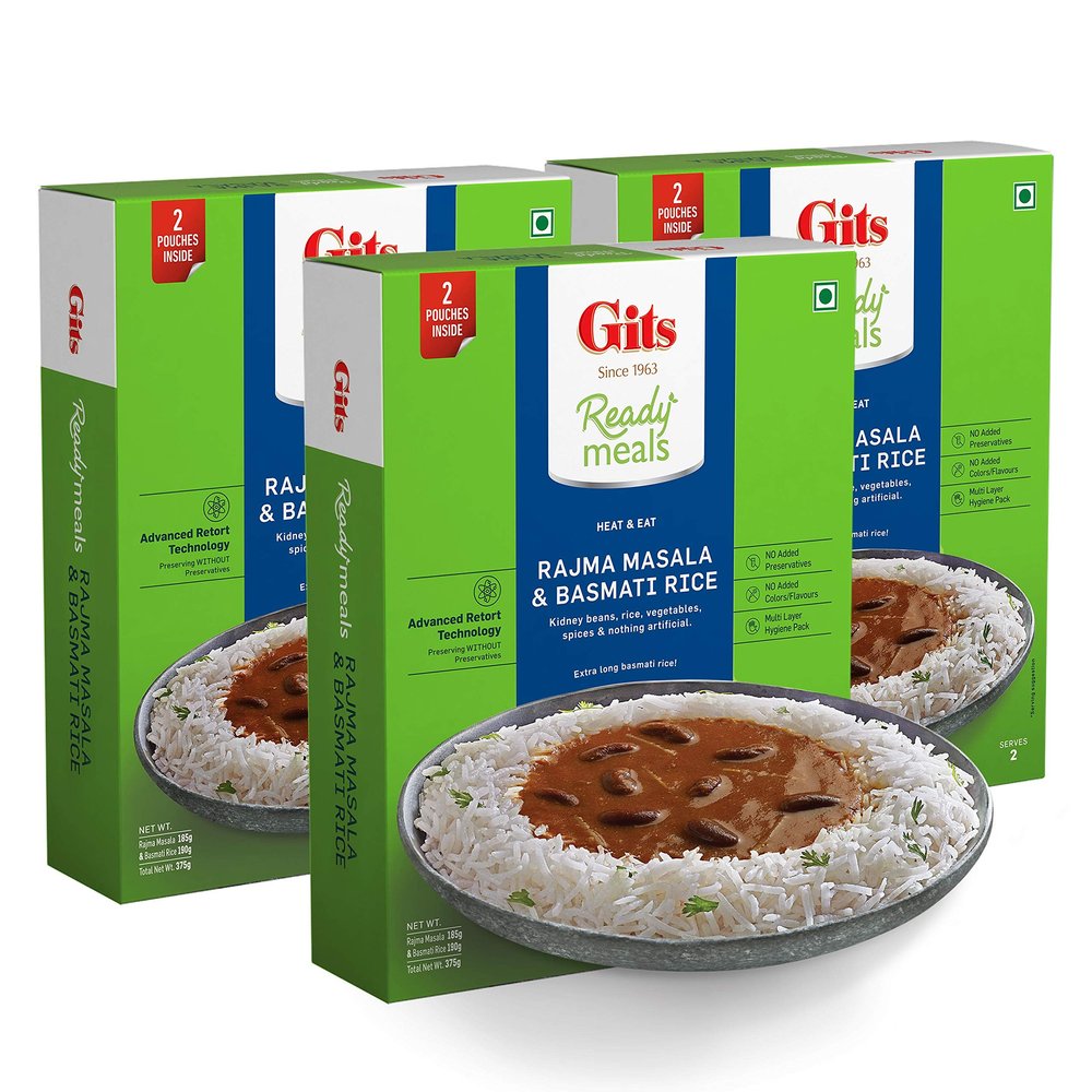 Gits Ready to Eat Basmati Rice + Rajma Masala Combo Meal, 1125g (Pack of 3 X 375g Each)