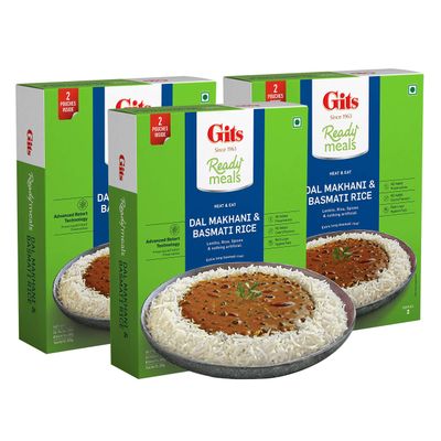 Gits Ready to Eat Basmati Rice + Dal Makhani Combo Meal, 1125g (Pack of 3 X 375g Each)