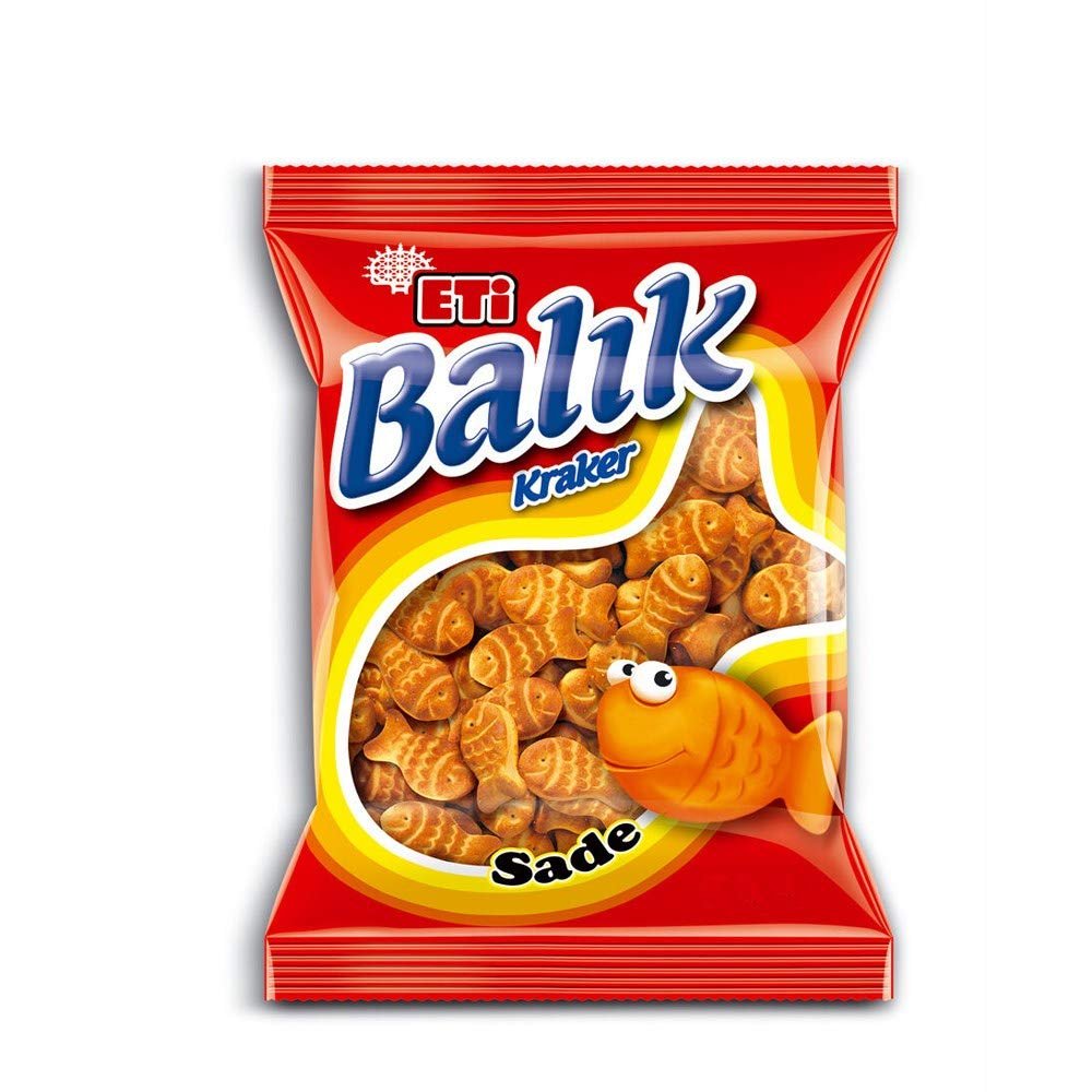 Eti Fish Shaped Cracker  1.4 oz Eti Bal?k Kraker 40 Gr Pack of 32 -Delicious Crunchy Biscuit Snacks 