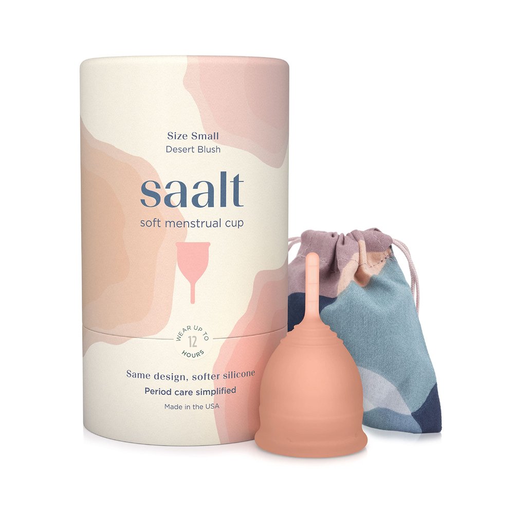 Saalt Soft Menstrual Cup  Reusable Period Cup  Made for Comfortable, Leak-Free Protection Up to 12 Hours  BPA & Latex Free  Includes Cup & Carry Bag (Small, Desert Blush)