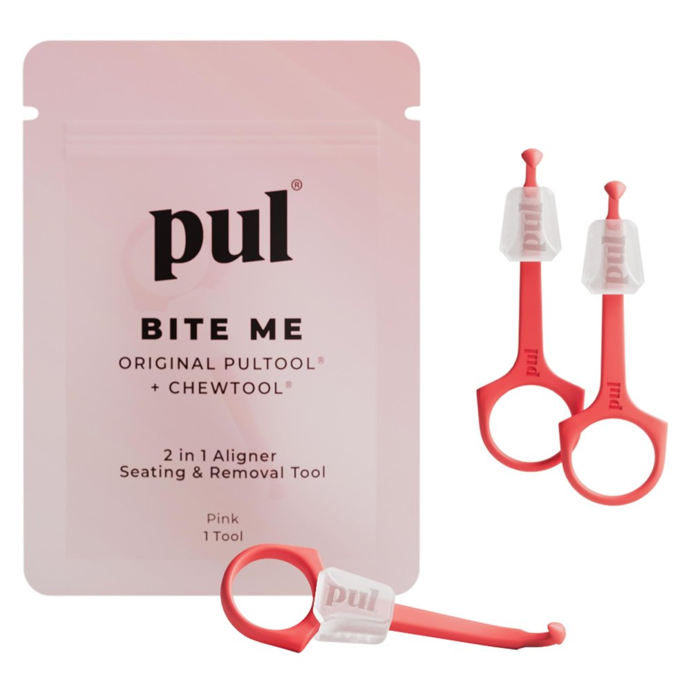 PUL Pack of 3 2-in-1 Invisalign Chewies and Aligner Removal Tool for Clear Aligners, Retainers and Trays - Reusable Invisalign Accessory with Chewy and Remover Hook - Travel Size Seating Tool - Pink