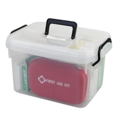 EudokkyNA 1-Pack Clear First Aid Kit Container, Travel Medicine Storage Box with Tray
