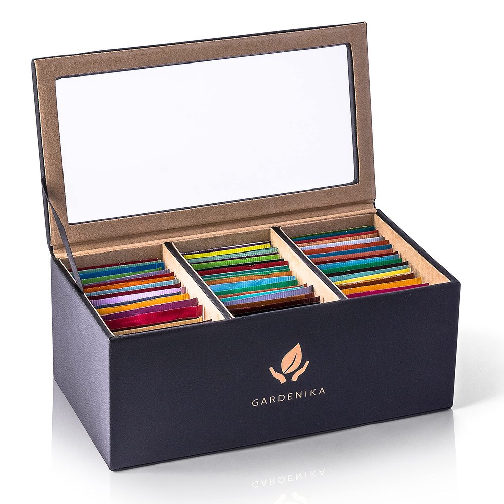 Tea Bags Variety Pack Box - Herbal and Caffeine Free Sampler Gift Set - 60 Count, 15 Different Flavors
