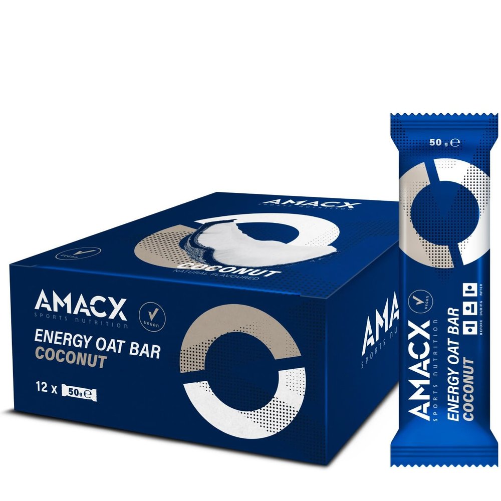 AMACX Energy Oat Bar for Endurance Sports 12 x 50g Energy Bars Carbohydrate mix (31g) Vegan Protein Bar with 50mg magnesium Running & Hiking Snacks Healthy Oatmeal Power Bars Coconut