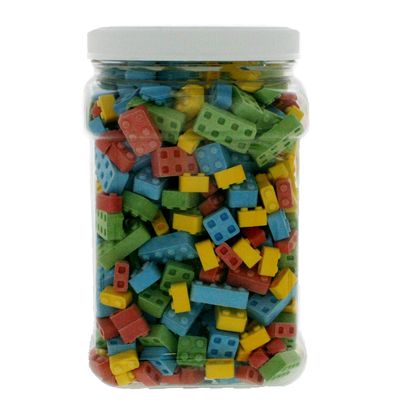Candy Blox 3 Pound Building Blocks Bulk Candy - Assorted Bulk Blox Candy in 64 FL OZ Gift Ready Reusable Square Jar