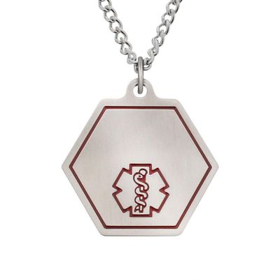 American Medical ID  Classic Alert Necklace With Stainless Steel Hexagon Identification Tag. Select 18, 20, 24 or 27 inch length. Alert EMS To Medical Conditions, Allergies, Emergency Contacts.