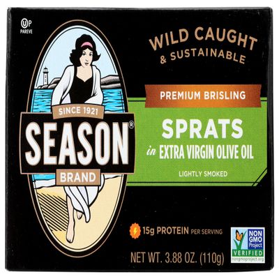 SEASON SARDINES SPRATS IN OLIVE OIL 2 500MG OMEGA 3, 3.75 OZ