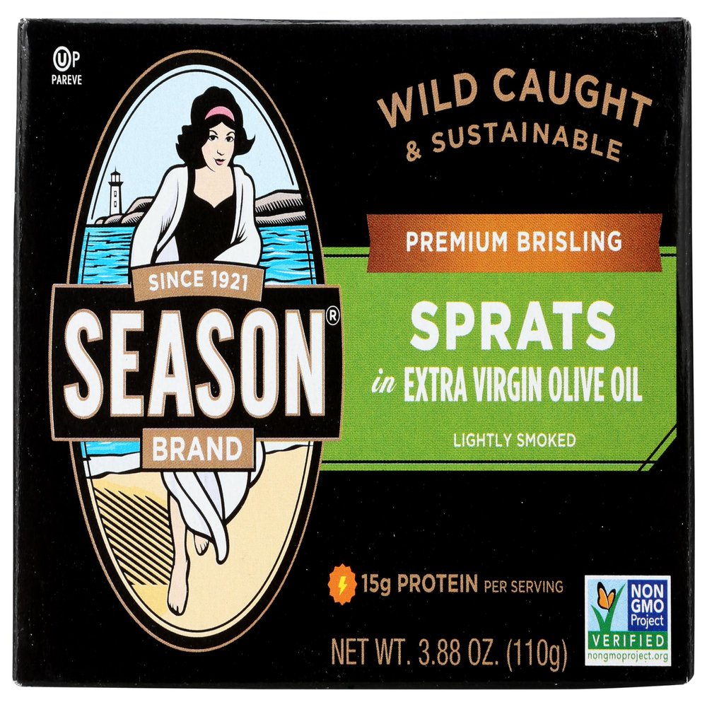 SEASON SARDINES SPRATS IN OLIVE OIL 2 500MG OMEGA 3, 3.75 OZ