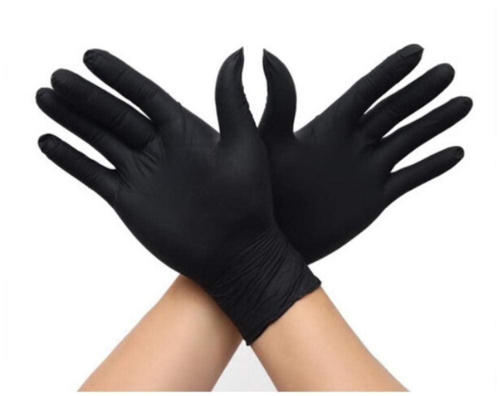 100 Pcs Nitrile Disposable Gloves Latex Free Oil Resistant Acid and Alkali Resistant Non-Slip Protective Gloves for Housework Food Plastic Gloves (Black, L)