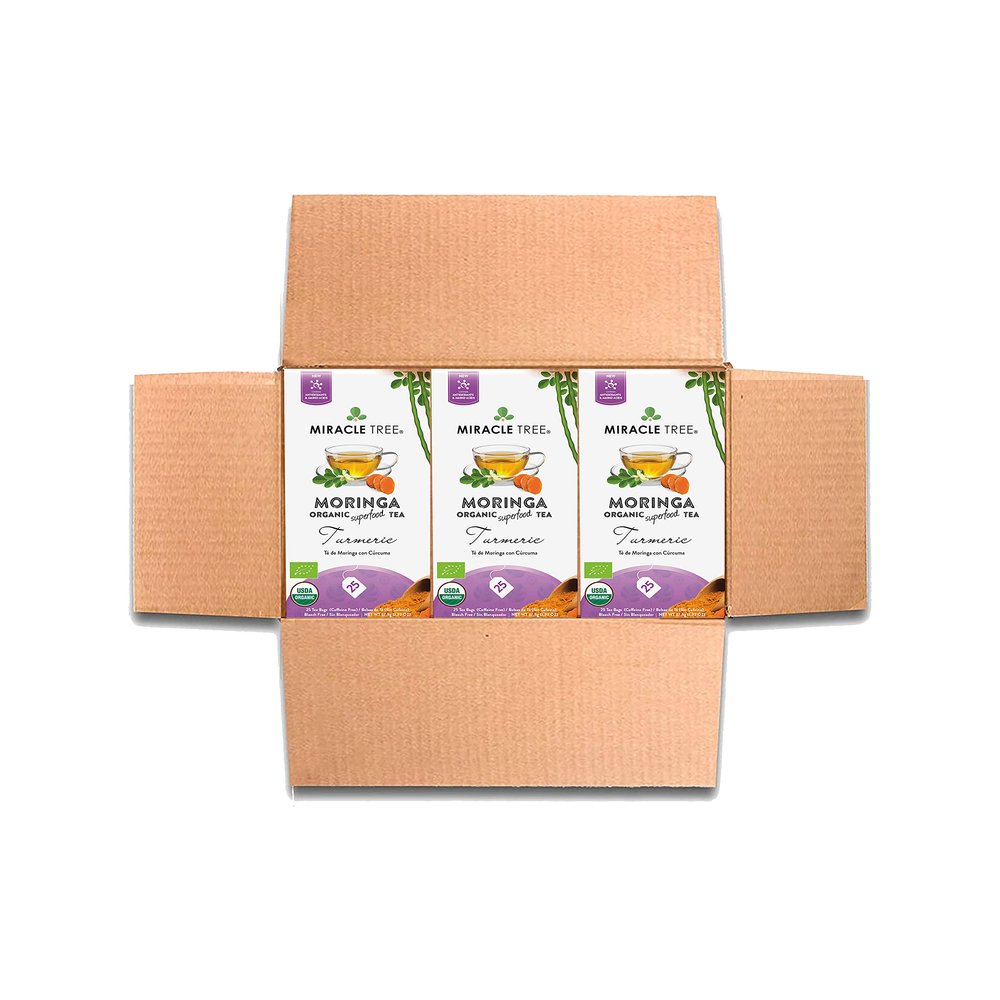 Miracle Tree - 3 Count of Organic Moringa Superfood Tea, 25 Individually Sealed Tea Bags, Turmeric (Keto, Detox, Energy/Immunity Booster, Vegan, Gluten-Free, Organic, Non-GMO, Caffeine-Free)