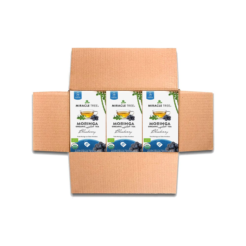 Miracle Tree - 3 Count of Organic Moringa Superfood Tea, 25 Individually Sealed Tea Bags, Blueberry (Keto, Detox, Energy/Immunity Booster, Vegan, Gluten-Free, Organic, Non-GMO, Caffeine-Free)