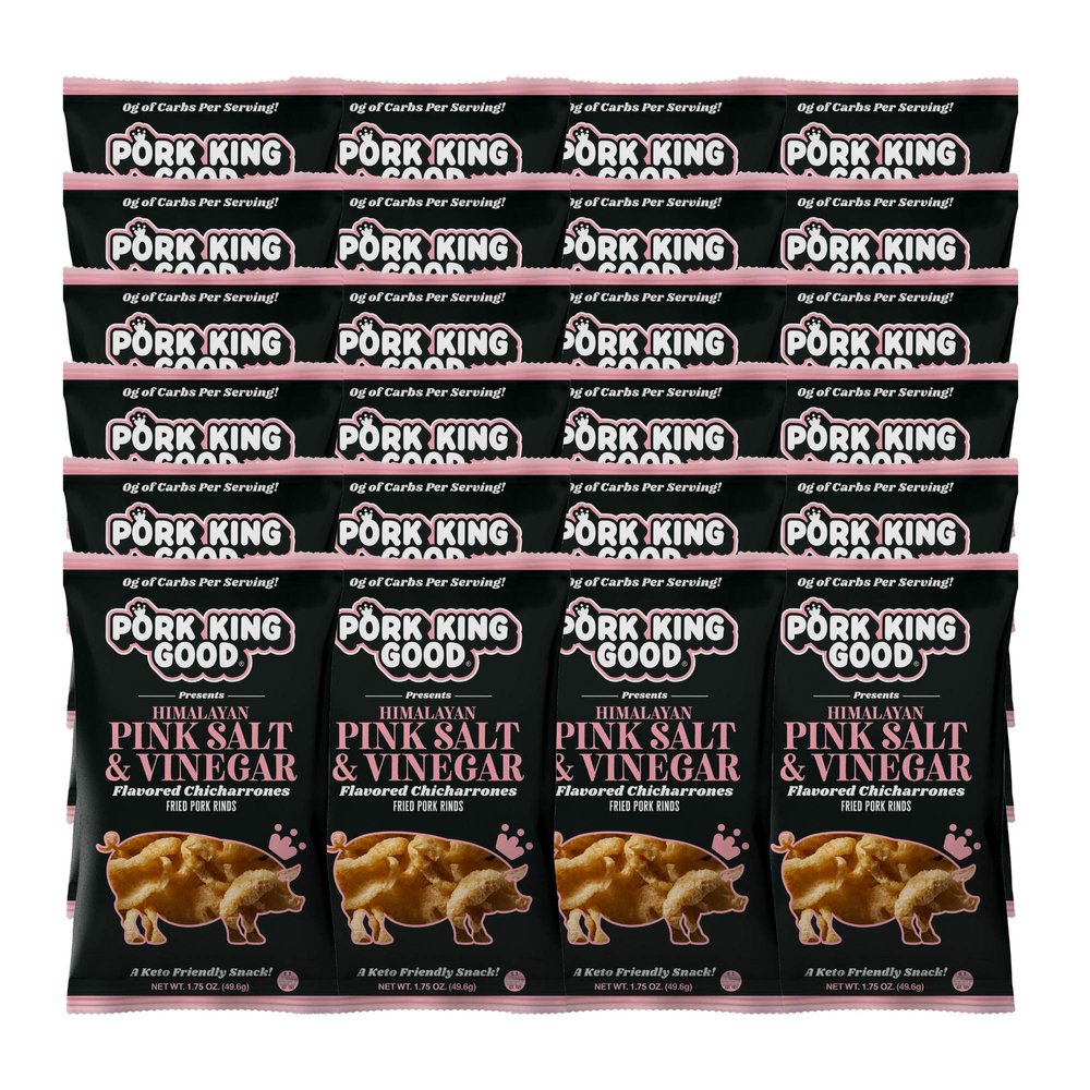 Pork King Good Pork Rinds - Himalayan Pink Salt & Vinegar 24 Pack Case (Chicharrones)