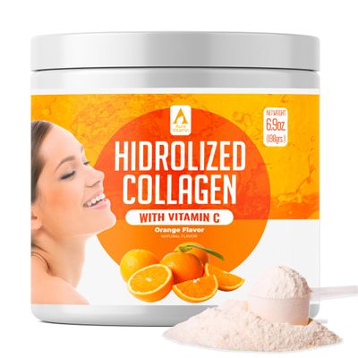 AV Orange Hydrolyzed Grass Fed Collagen with Vitamin C | Powder Supplement | Non-GMO Verified 198gr