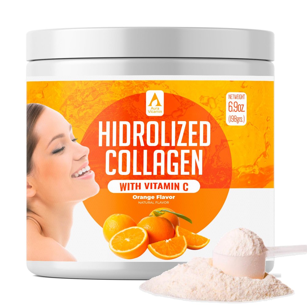 AV Orange Hydrolyzed Grass Fed Collagen with Vitamin C | Powder Supplement | Non-GMO Verified 198gr