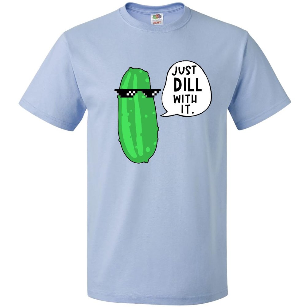 inktastic Just Dill with It Chill Dill Pickle in Sunglasses Adult T-Shirt Large Light Blue 3ab7d