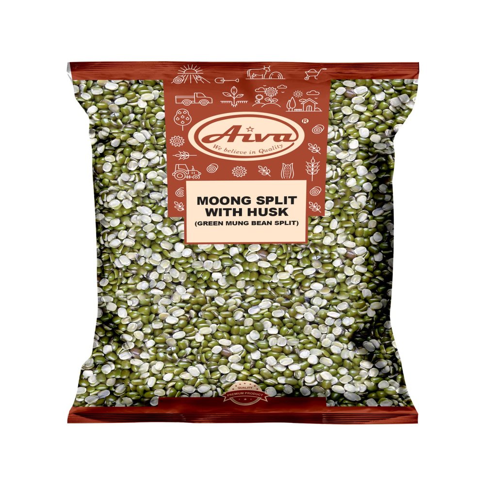 Aiva Moong Split (Green Split Mung Beans with Husk) - 2 LB, Green Moong Lentil