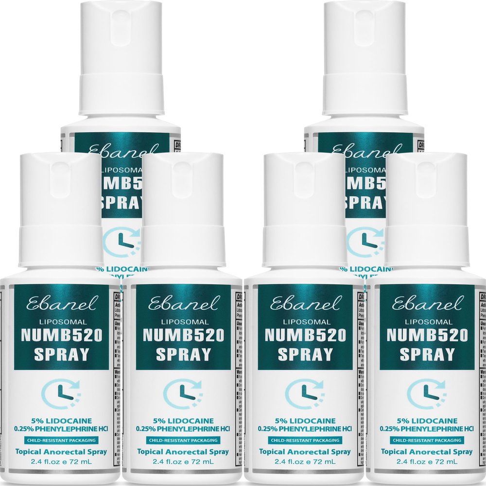 Ebanel 6-Pack 5% Lidocaine Spray Pain Relief Numb520 Burn Itch Relief Numbing Spray for Skin, Topical Anesthetic Postpartum Hemorrhoid Treatment with Phenylephrine for Local and Anorectal Uses