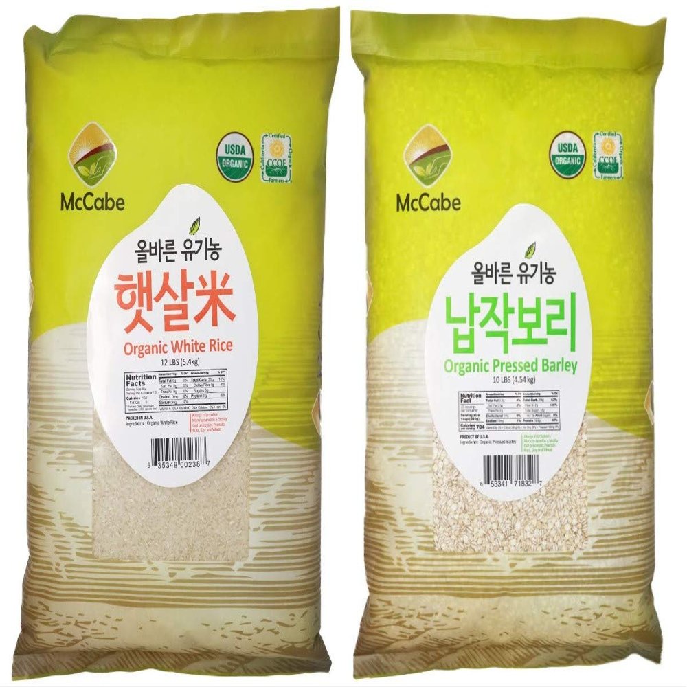 McCabe Organic Grain Bundle (White Rice + Pressed Barley), USDA Certified Organic, CCOF Certified, Product of USA