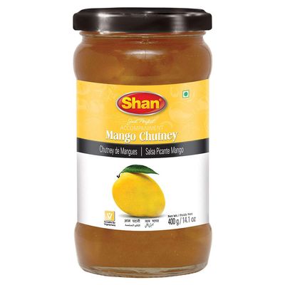 Shan Mango Chutney 14.1 oz (400g) - Tasty Accompaniment from Fresh Mango - Delicious and Zestful Dipping Sauce - Suitable for Vegetarians - Airtight Glass Jar