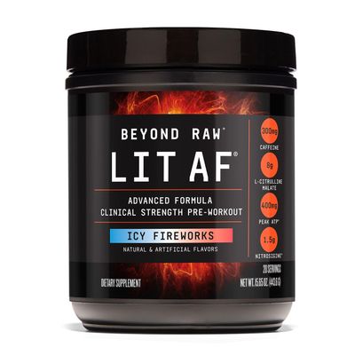 BEYOND RAW LIT Advanced Pre Workout Formula, ICY Fireworks, for Energy, Focus, Endurance, Pumps, with 300mg Rapid and Targeted Release Caffeine, Creatine, Betaine, Beta Alanine, Taurine, 20 Servings