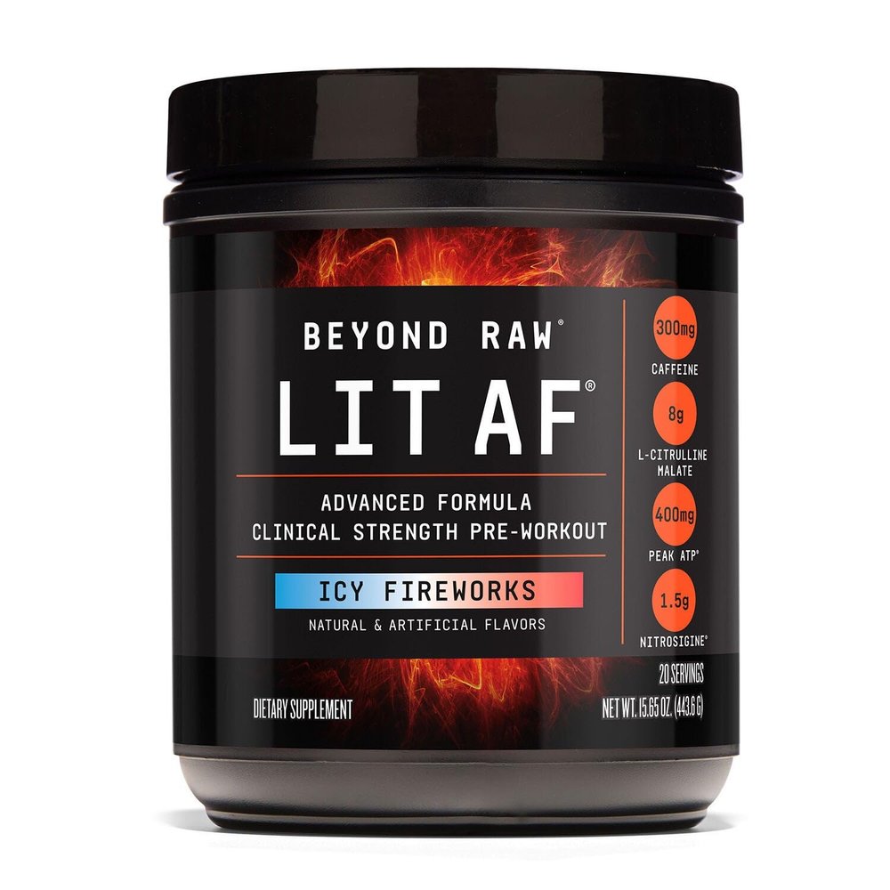 BEYOND RAW LIT Advanced Pre Workout Formula, ICY Fireworks, for Energy, Focus, Endurance, Pumps, with 300mg Rapid and Targeted Release Caffeine, Creatine, Betaine, Beta Alanine, Taurine, 20 Servings