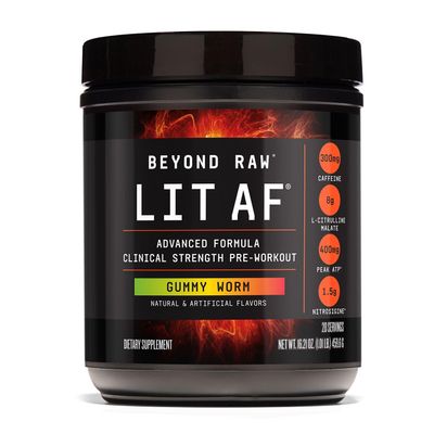 BEYOND RAW LIT Advanced Pre Workout Formula, for Energy, Focus, Endurance, Pumps, with 300mg Rapid and Targeted Release Caffeine, Creatine, Betaine, Beta Alanine, Taurine, 20 Servings
