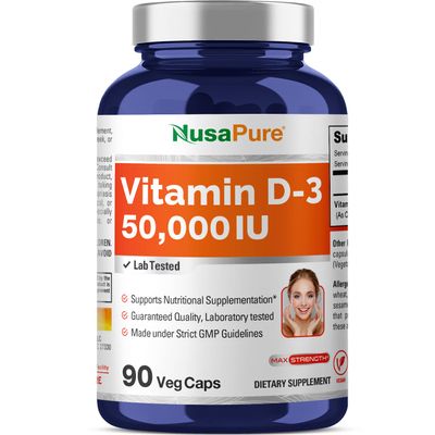 NusaPure Vitamin D3 50,000 IU 90 Veggie Capsules (Non-GMO & Vegan)