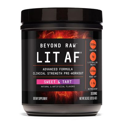 BEYOND RAW LIT Advanced Pre Workout Formula, Sweet and Tart, for Energy, Focus, Endurance, Pumps, with 300mg Rapid and Targeted Release Caffeine, Creatine, Betaine, Beta Alanine, Taurine, 20 Servings