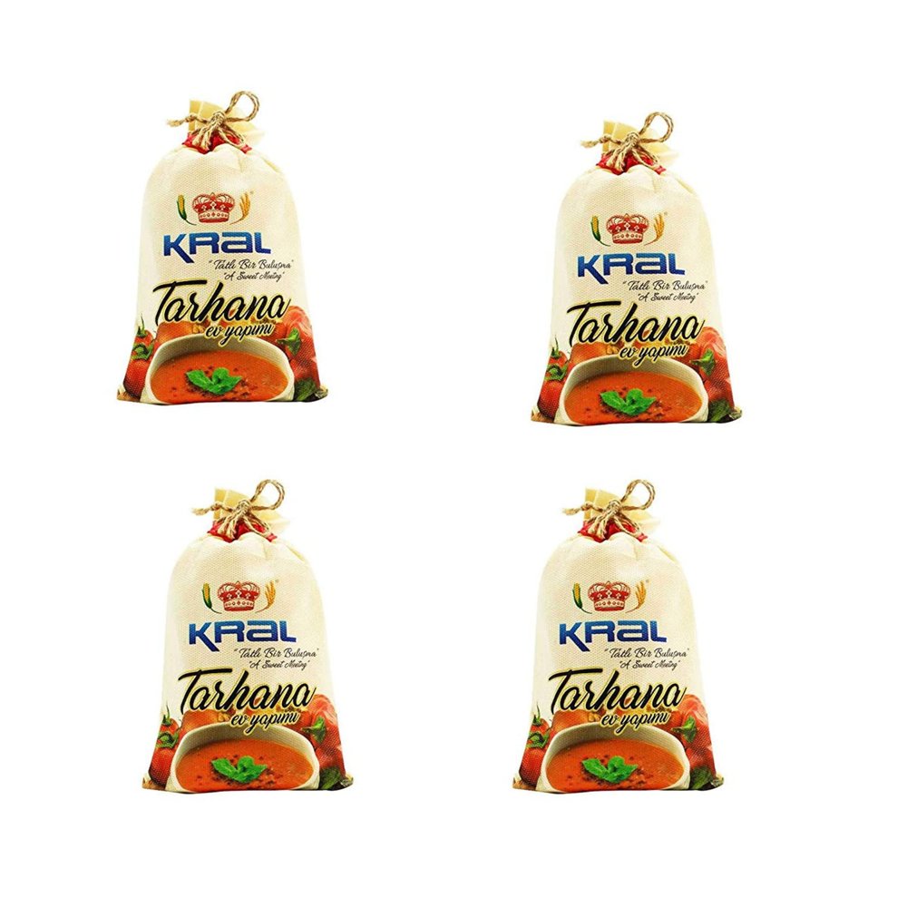 Kral Traditional Tarhana Soup, Home Made Turkish Soup Turkish Traditional Starter, Appetizer, Premium Mild Powder Soup, Hot Soups Made with Yogurt, Healthy Winter Soup, Turkish Cuisine, 500g, 4 Packs