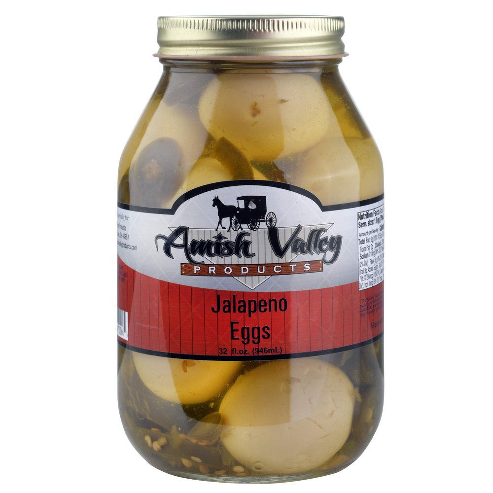 Amish Valley Products Jalapeno Eggs Quart Glass Jar (2 QT Jars - 32 OZ)
