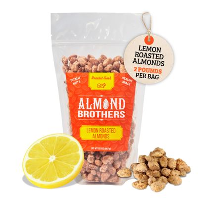 Almond Brothers Roasted Almonds - 2 lb Bag - Hand Crafted Lemon Glazed Almonds, Gluten-Free, Non-GMO