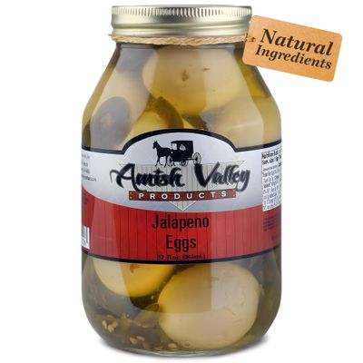 Amish Valley Products Jalapeno Eggs Quart Glass Jar (One QT Jar - 32 OZ)