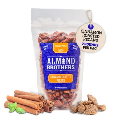 Almond Brothers Cinnamon Roasted Pecans - 2 lb Bag - Hand Crafted Cinnamon Candied Pecans - Gluten-Free, Non-GMO