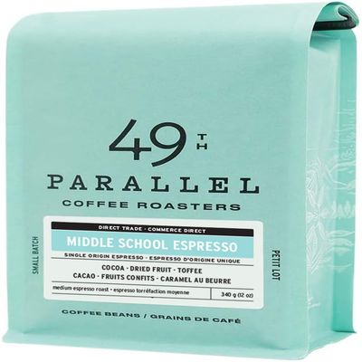 49th Parallel Coffee Roasters  Middle School Espresso Whole Beans  Gourmet Coffee - Medium Roast Coffee, 12oz