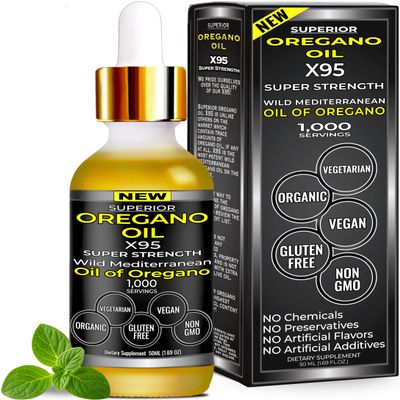 Organic Oregano Oil Drops - 1,000 Servings, 12 Month Supply, Wild Oil of Oregano 9X Carvacrol, Immune & Digestive Support, Non-GMO, Food Grade Herbal Supplement, Alternative to oil of Oregano Tincture