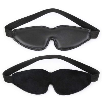 3 Colors Elastic Back Belt Pu Leather Fur Lined Eye Sleep Mask Blindfold (Black)