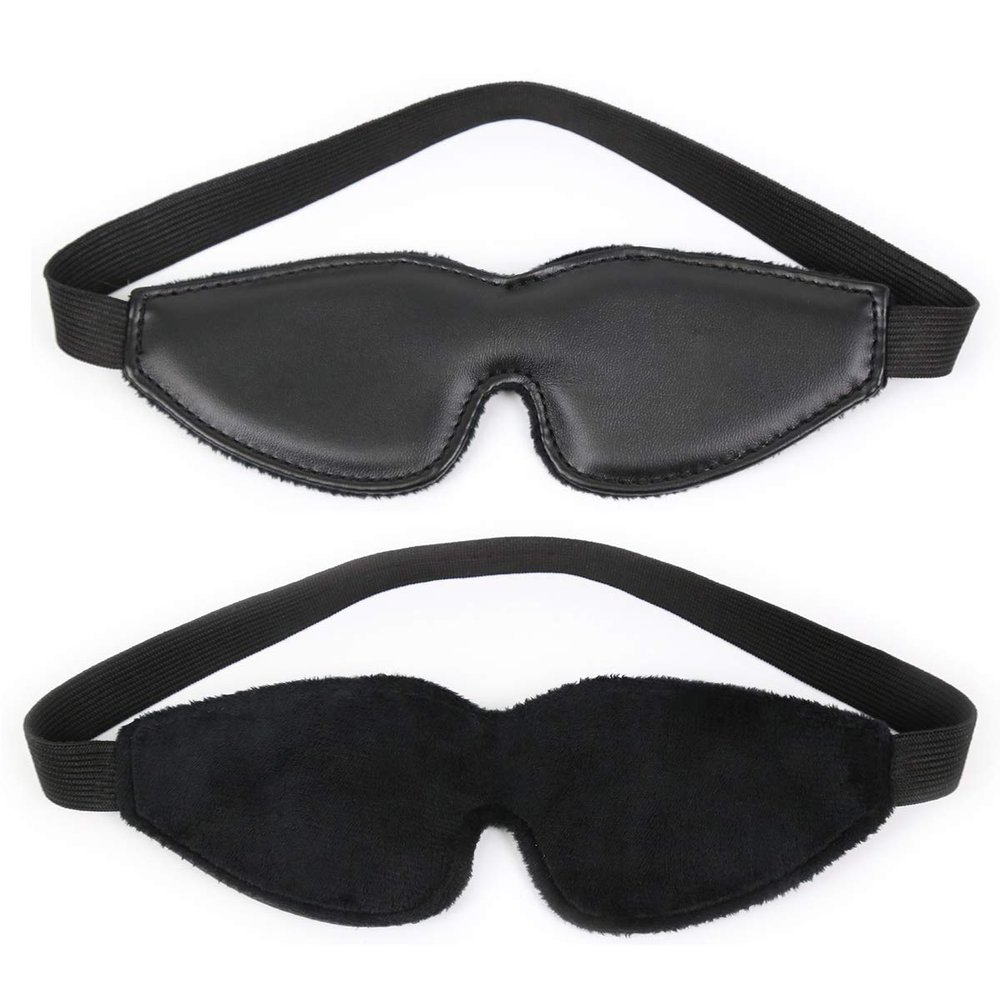 3 Colors Elastic Back Belt Pu Leather Fur Lined Eye Sleep Mask Blindfold (Black)