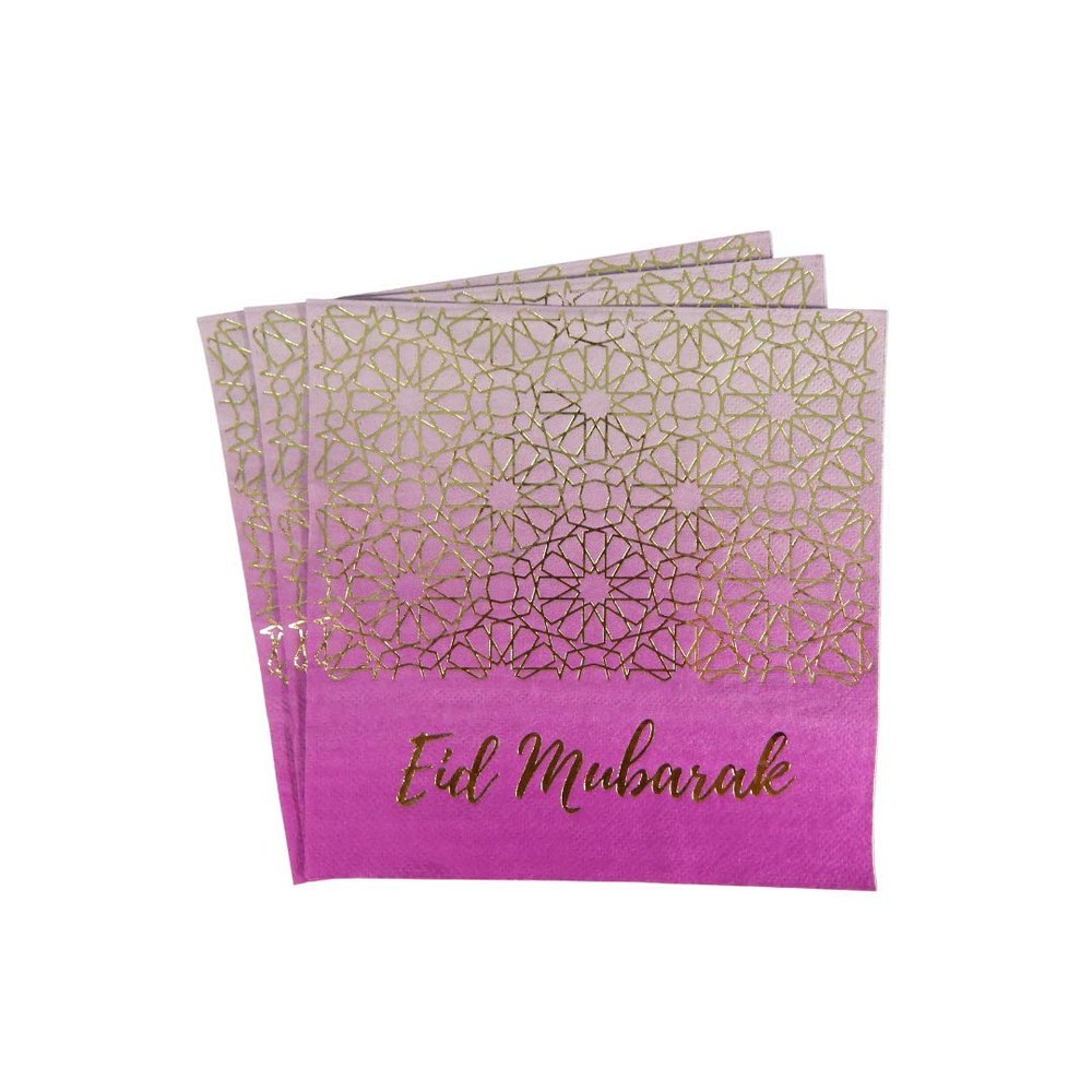 Peacock Accessories - Eid Mubarak Napkins (20pk) - Purple & Gold