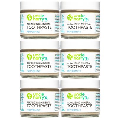 Uncle Harry's Natural & Fluoride-Free Remineralizing Toothpaste - Freshens Breath & Strengthens Enamel - Peppermint, 3 Ounce (Pack of 6)