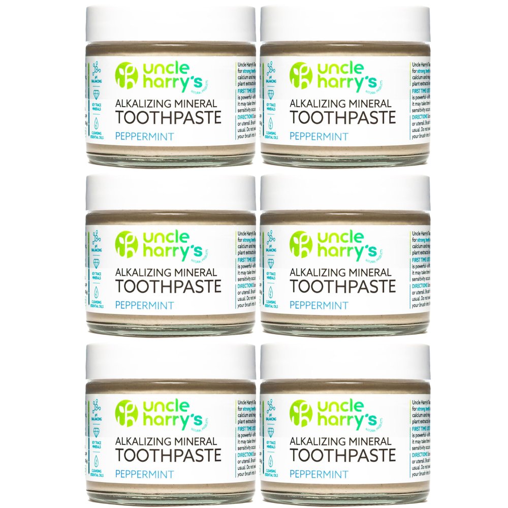 Uncle Harry's Natural & Fluoride-Free Remineralizing Toothpaste - Freshens Breath & Strengthens Enamel - Peppermint, 3 Ounce (Pack of 6)